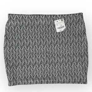 Zara Trafulac Women's Blue & White Herringbone Stretch Bodycon Mini Skirt Size L